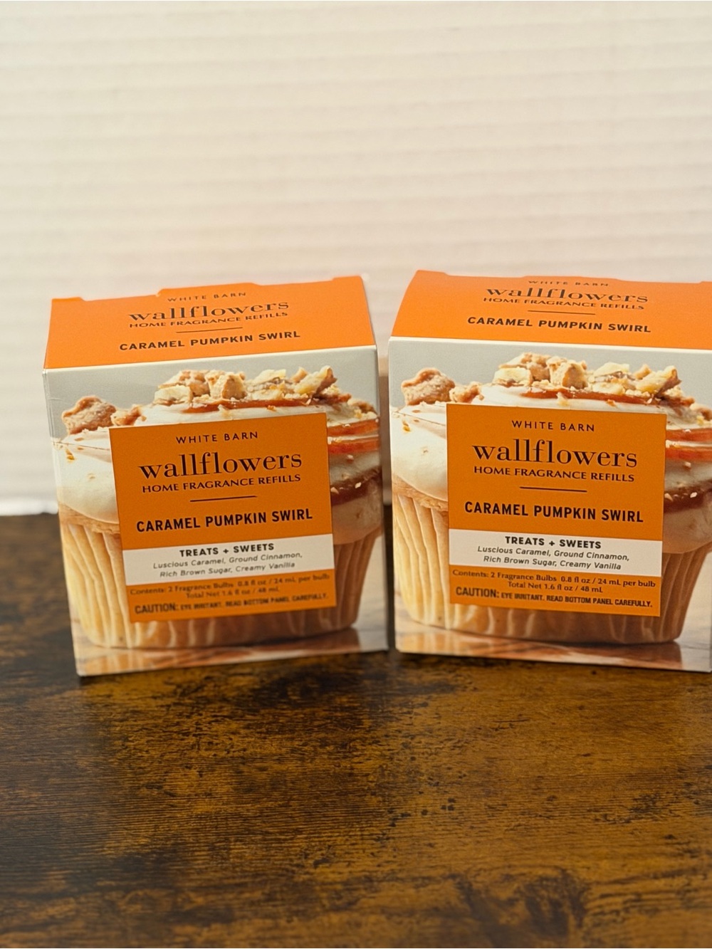 2 Boxes Bath & Body Works Wallflowers Caramel Pumpkin Swirl - Orange and Cream